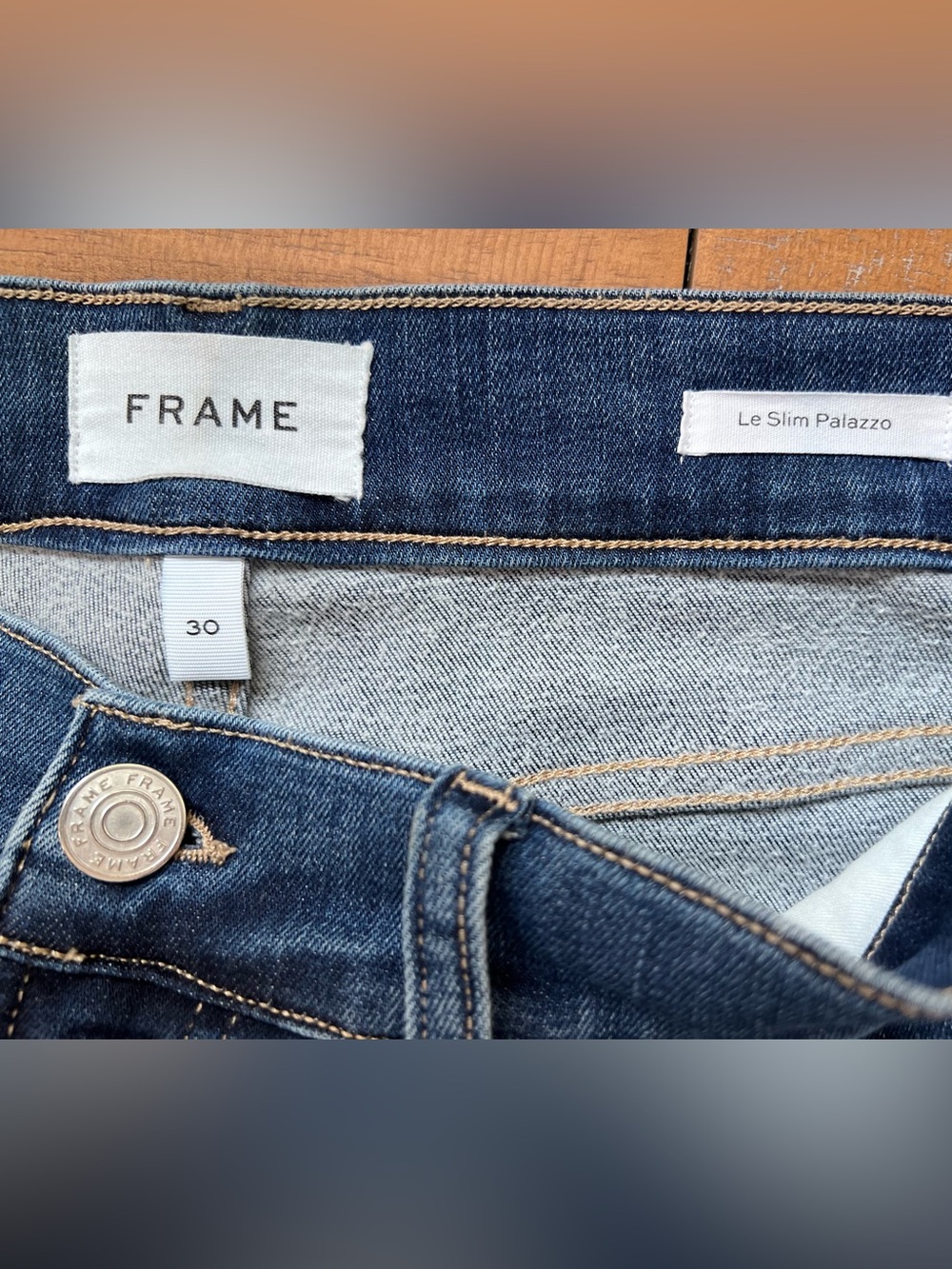 Fram Le Slim Palazzo Jeans Lupine Wide Leg Raw Hem Denim Size 30 - Picture 9 of 13